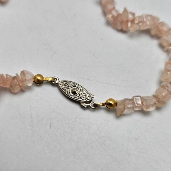 Natural Rose Quartz Chip Bead Necklace 32" With Decorative Metal Clasp - Picture 4 of 5